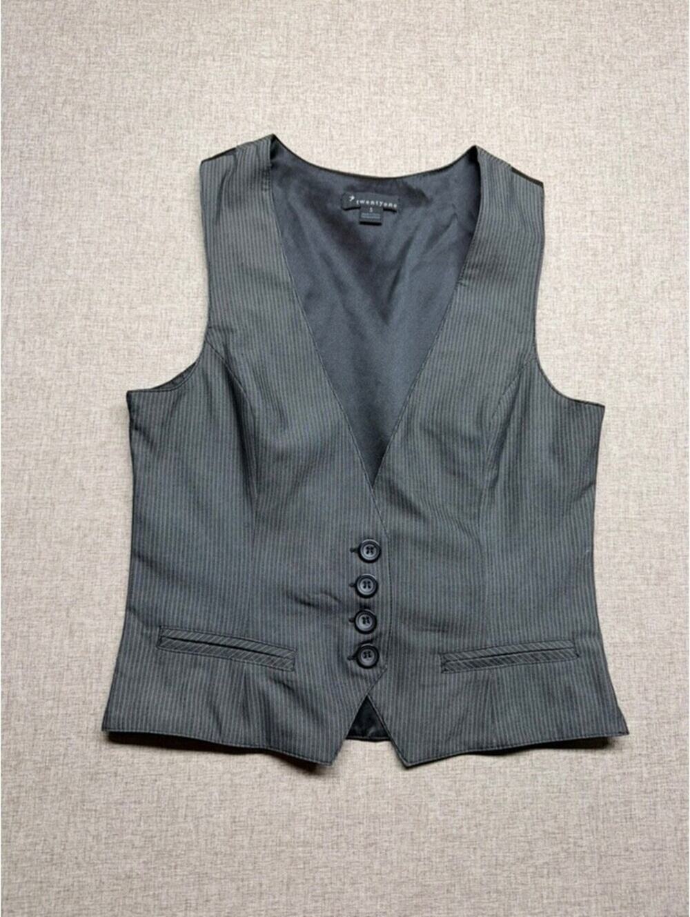Vintage Y2K Forever 21 Twentyone Gray Pinstripe Tailored Waistcoat Vest Small